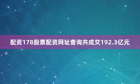 配资178股票配资网址查询共成交192.3亿元